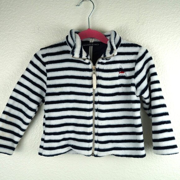 Week-end à la mer Fleece Zip Jacket Kids Size 3T Navy White‎ Striped Soft Cozy - Picture 1 of 7